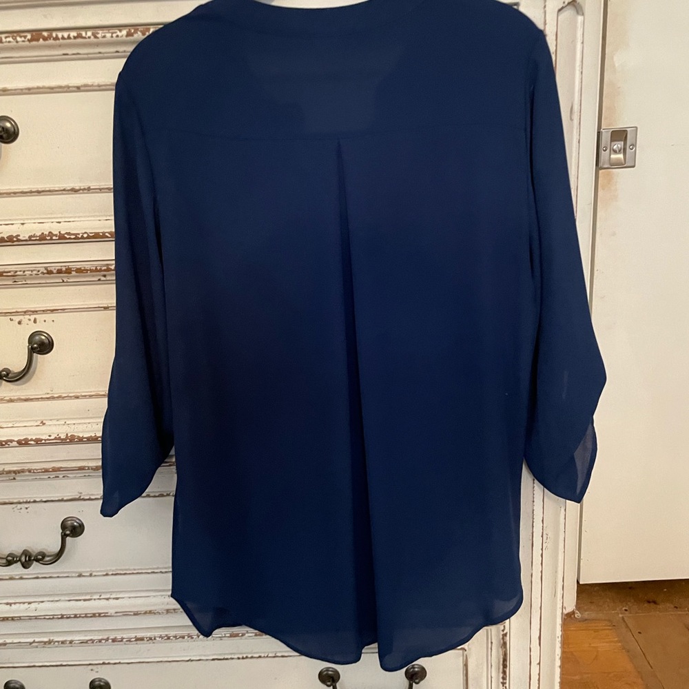 Navy split neck blouse